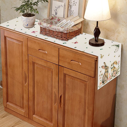 2025 Easter Table Flag Linen Rabbit Print Home Tablecloth Festival Party Dining Table Decor Cloth Runner