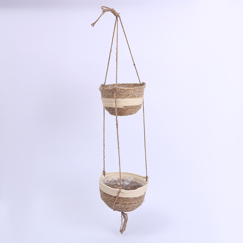 Cesta Colgante de Paja de Espadaña Natural Tejida a Mano para Plantas image 3
