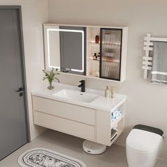 Light luxury cream style bathroom cabinet combination side storage small apartment bathroom integrated ceramic basin hand wash basin