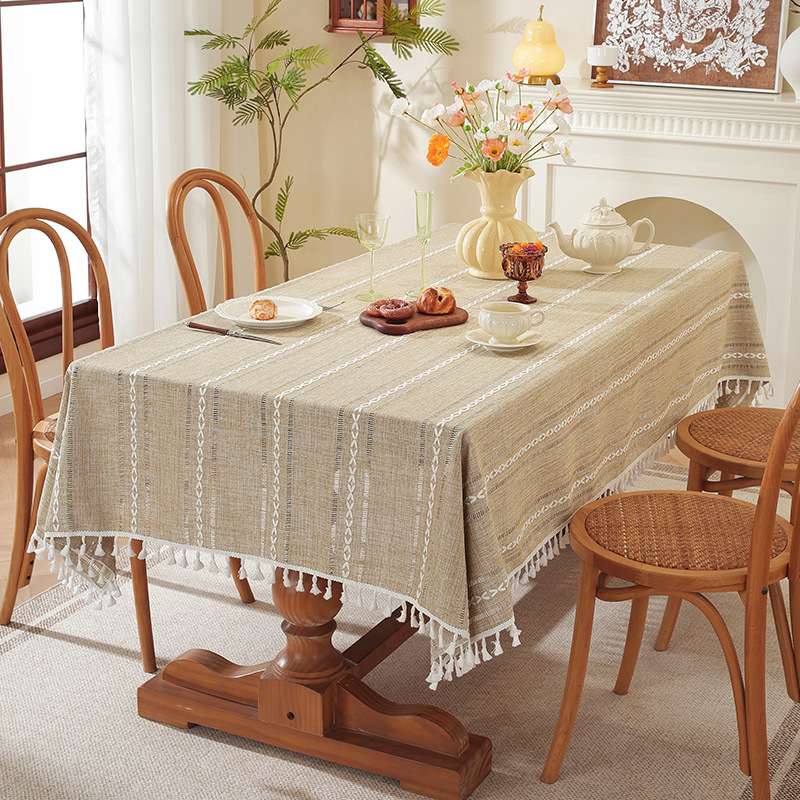 Mantel de Algodón y Lino con Jacquard – Estilo Europeo, con Diseño de Rayas, Ideal para Mesa o Centro de Mesa