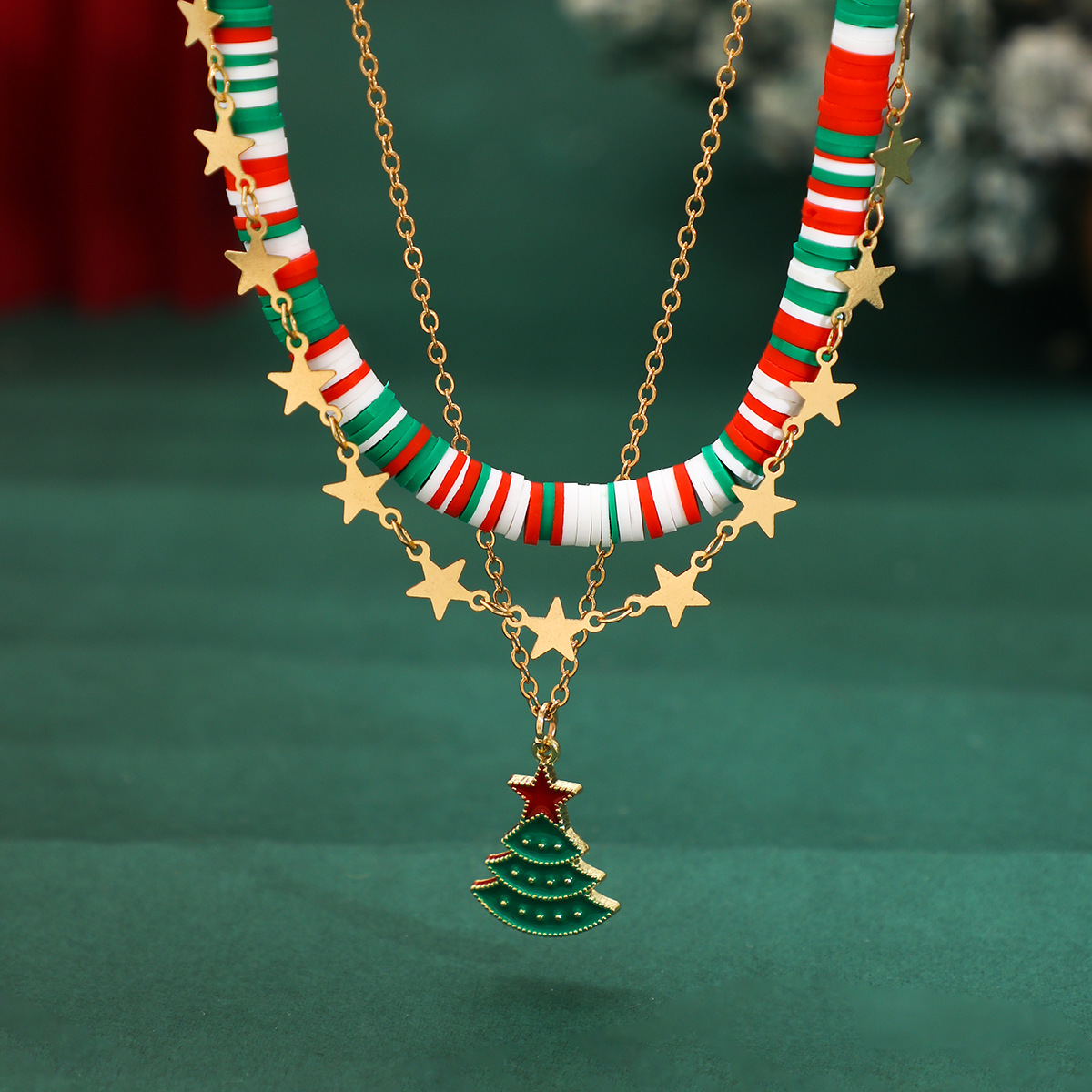 Christmas Beaded Choker Necklace With Crystal Snowman Charms_voghion.com