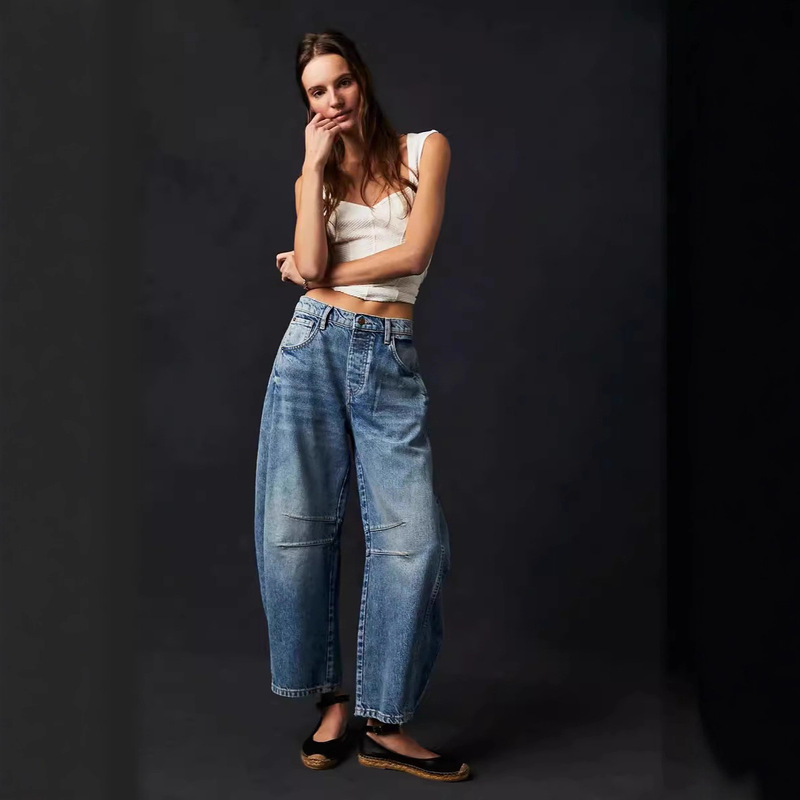 2025 New Amazon Xiyin Cross-Border European and American Autumn Casual Loose Mid-Waist Straight-Leg Women's Jeans