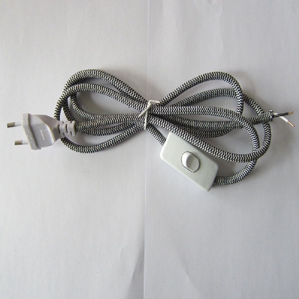 生产销售各种颜色欧规圆插带303 开关编织电源插头线各款认证线材