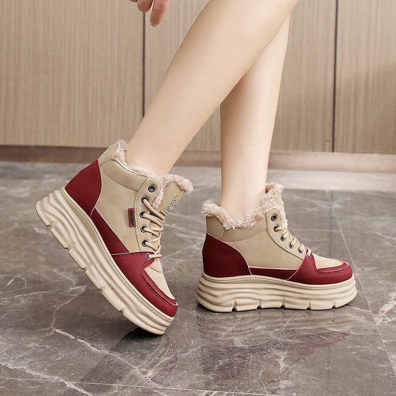 W3679 New New Autumn Winter Casual Height Increasing Sneakers High Top Fleece Lined Warm Thick Sole Student Women's_voghion.com