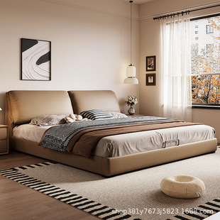 Elephant Ear Genuine Leather Bed Modern Simple 2m× 2.2m Master Bedroom Large Bed Beech Bed Board Double Upholstered Wedding Bed