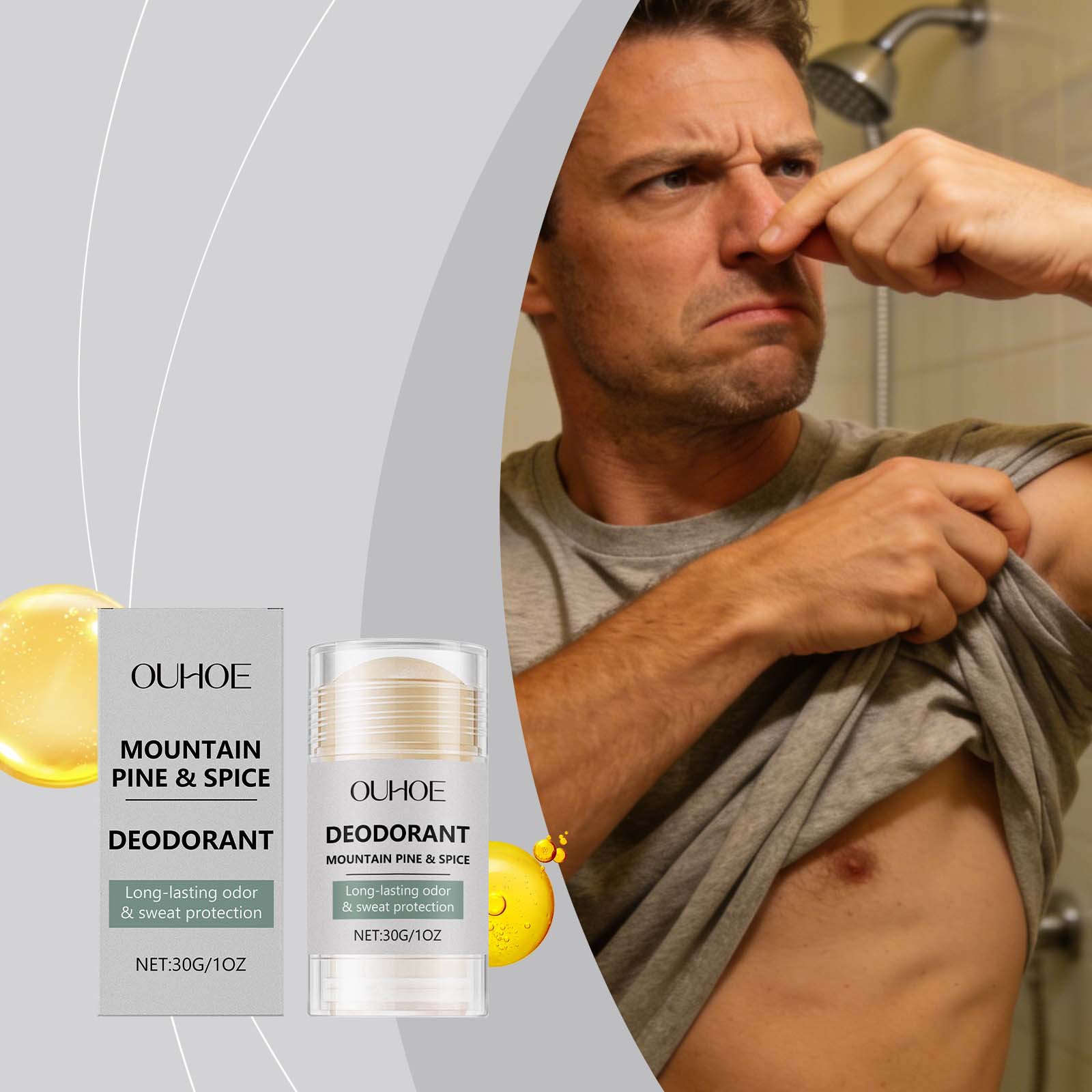 Ouhoe Pine Fragrance Men's Deodorant Stick Has a Refreshing Texture That Is Not Sticky and Has a Long-Lasting Fragrance That Gently Cares for Men's Skin