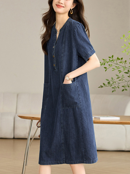 Retro thin summer denim dress