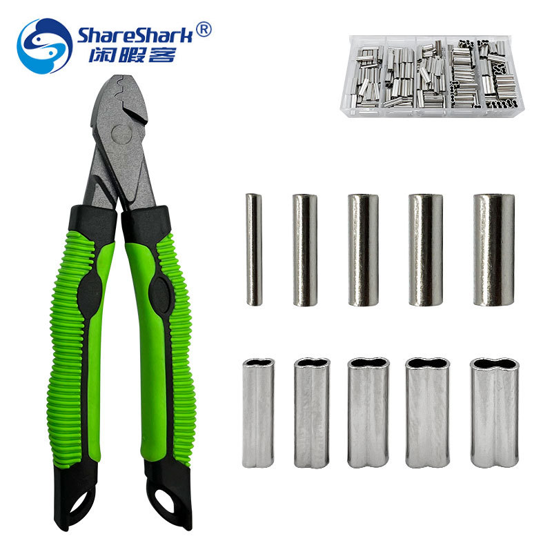 Equipo de pesca tubo de cobre doble tubo de cobre línea de pesca titular carcasa que prensa alicates de pesca abrazadera de alambre de acero tubo que prensa alicates traje