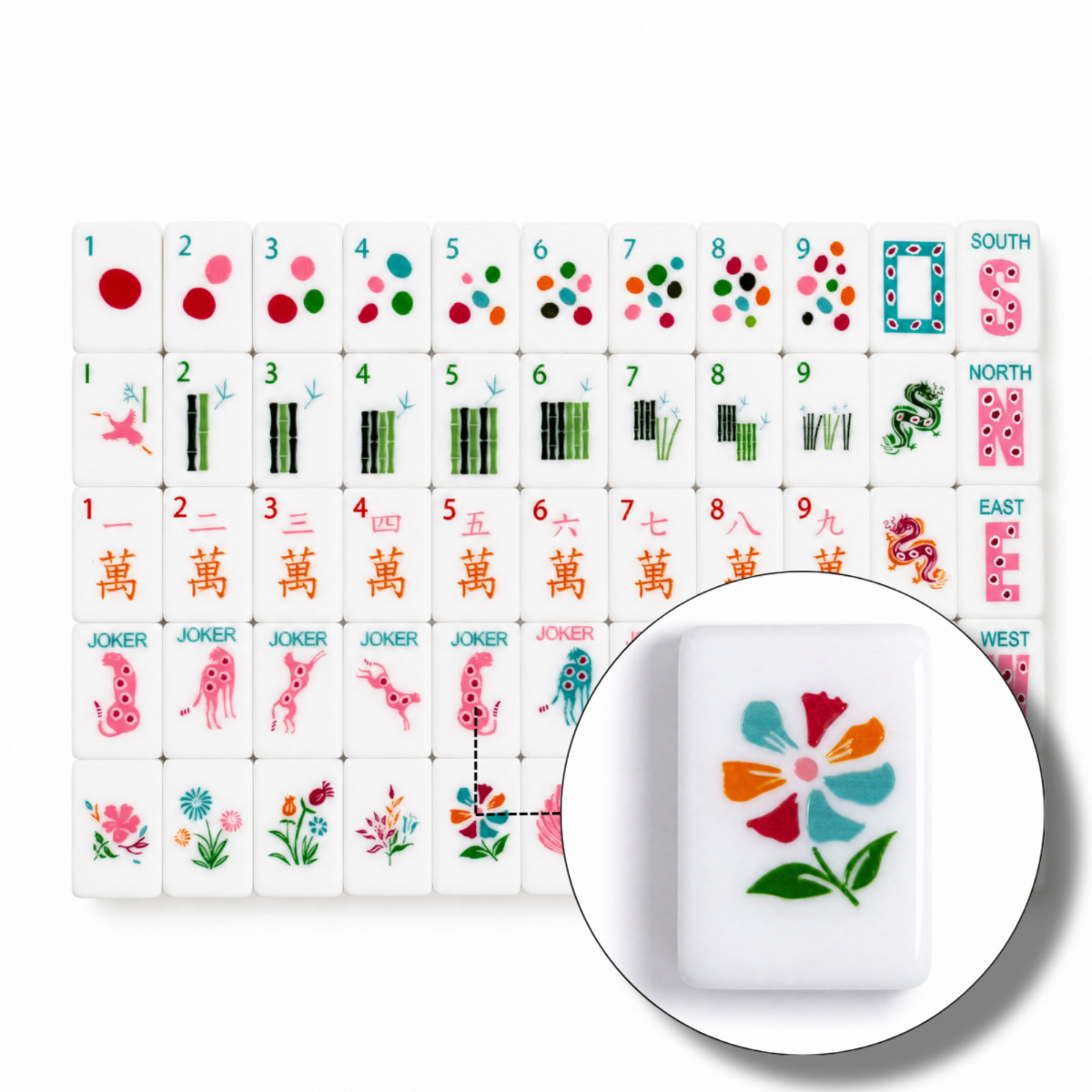 In stock, high-quality 160-piece American Mahjong set with leopard print and colorful floral patterns