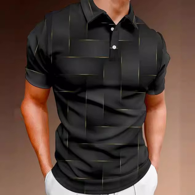 2025 Fashionable and Comfortable Summer Cross-Border European and American 3D Digital Printing Lapel Short-Sleeved Pullover Casual Men's T-Shirt Buttoned P