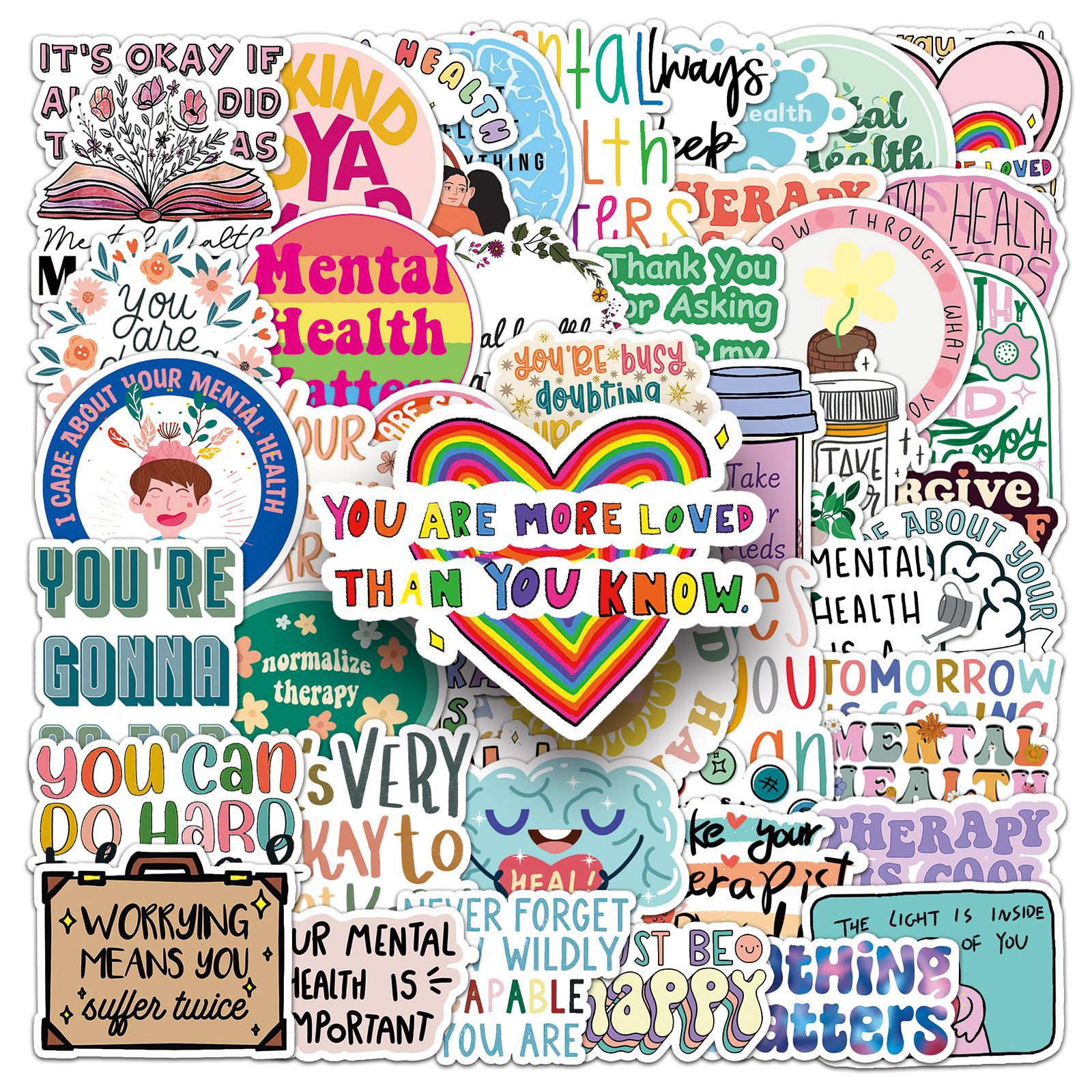 50 Mental Health Graffiti Personality Prevention Depression English Slogans Decorative Phone Case Luggage Stickers