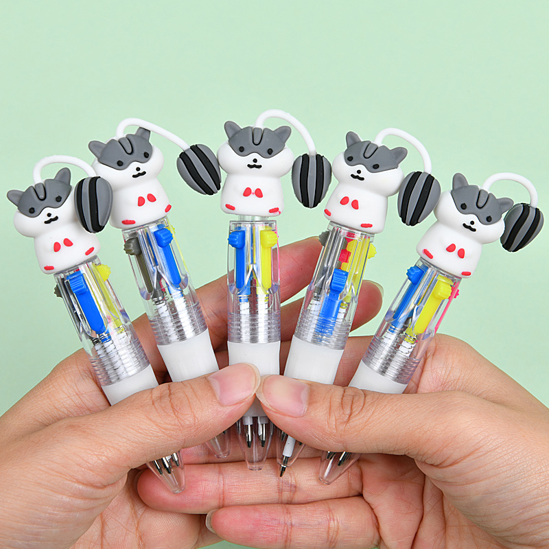 Caricatura encantadora hamster mini bolígrafo de cuatro colores multicolor en uno bolígrafo de cuentas de mano de color para estudiantes premios papelería al por mayor