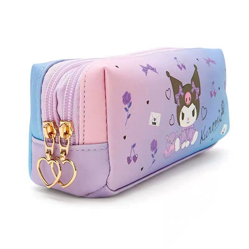 Cartoon polyurethane cute pencil case with zipper, double-sided doll, new collection