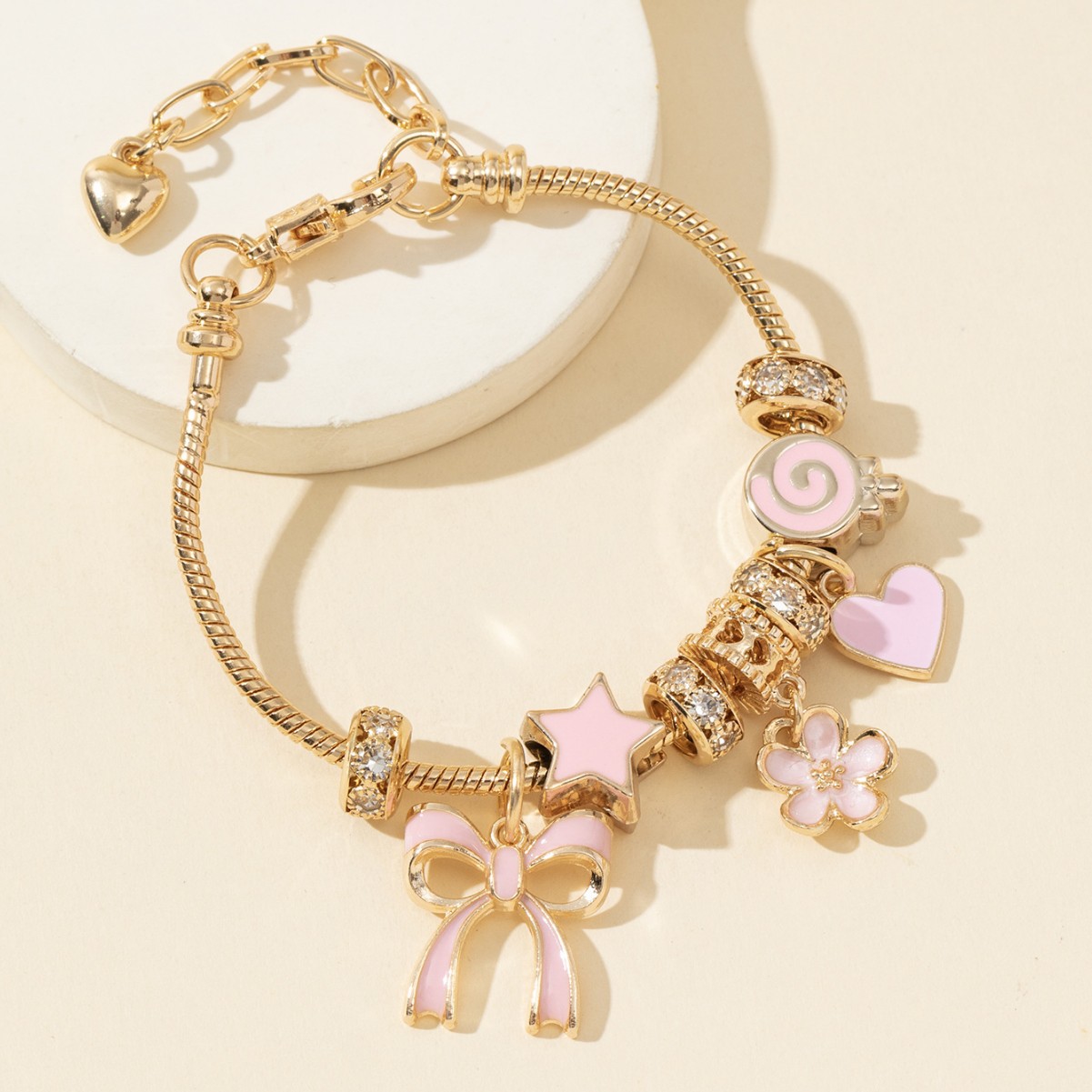 Panjia pulsera belleza transfronteriza DIY cuentas arco rosa amor lollipop colgante de flores joyas de moda