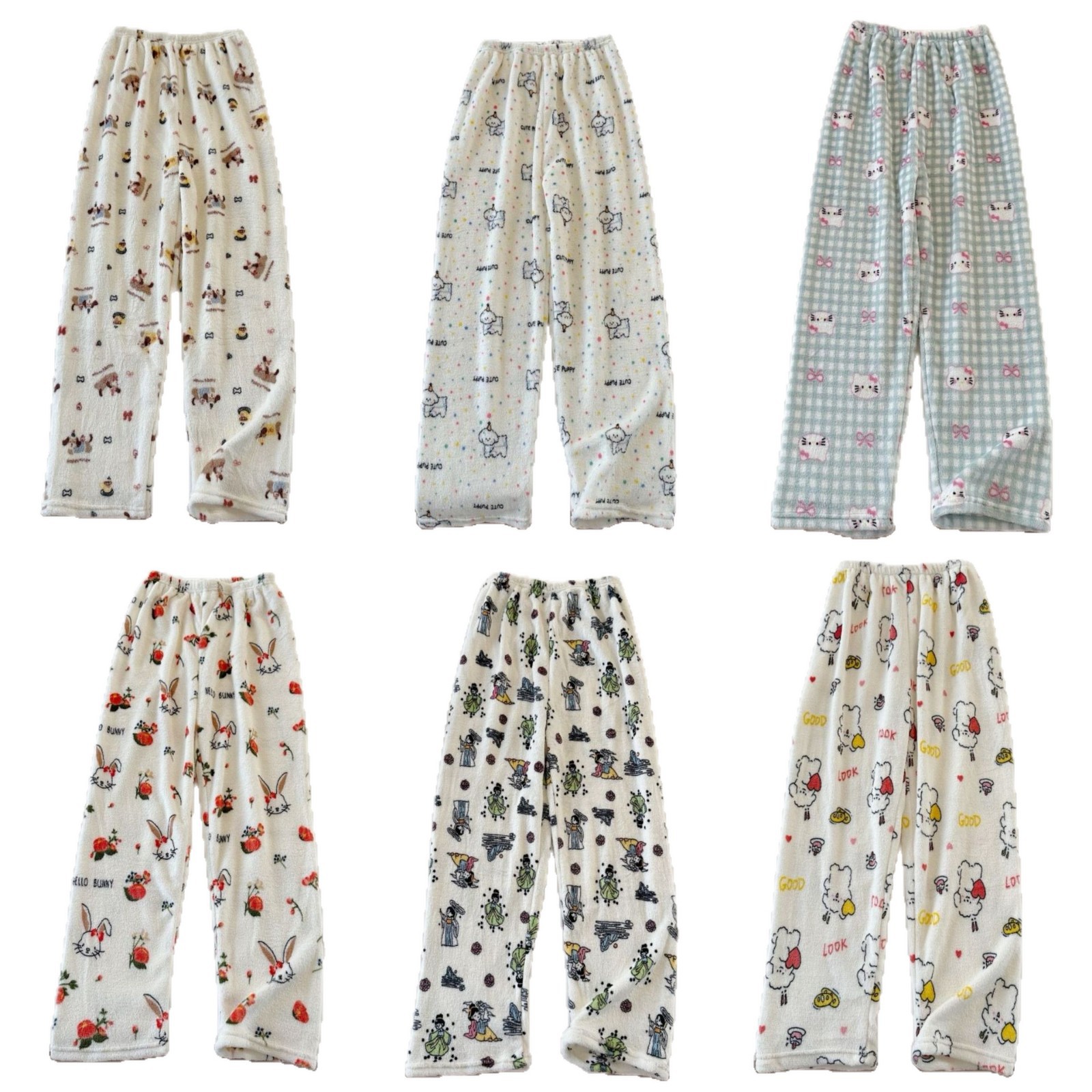 Invierno nuevo pantalones cálidos de franela estilo de caricatura coreano para mujeres más grueso y terciopelo cálido para el hogar pijamas de lana se pueden usar fuera