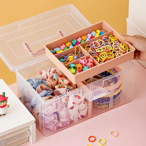 Portable portable children's hair accessories storage box multi-layer divider box hair clips and hair hoops girls' hair accessories jewelry box storage box