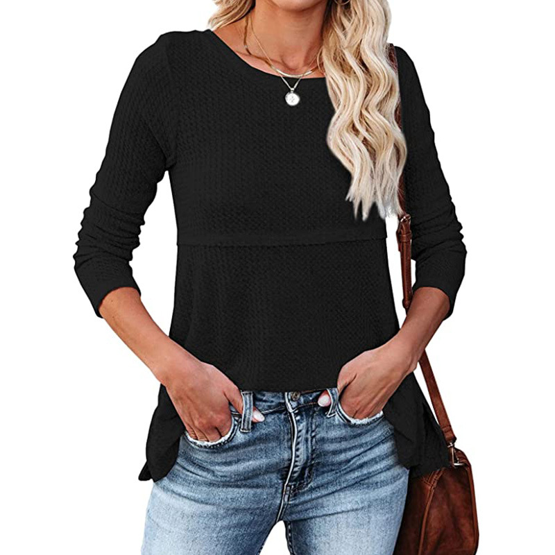 Suéter de Punto Waffle para Mujer, Nuevo Otoño/Invierno 2024, Estilo Europeo y Americano, Espalda Descubierta, Cuello Redondo, Manga Larga