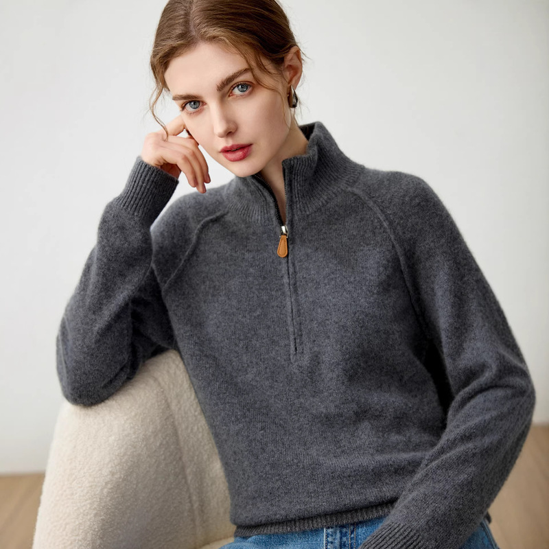 Consinee Class a Cashmere Yarn Cardigan Women's 100 Pure Cashmere Two-Way Zipper Outwear Round Neck Autumn and Winter Sweater