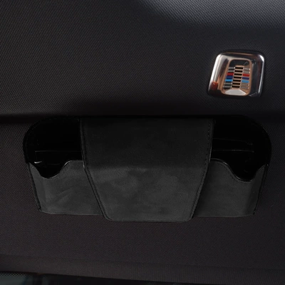 Car-mounted glasses clip sun visor storage car hanging glasses case car driving sunglasses clip sunglasses car (Car Glasses Clip/Bill Clip) - suede-glasses-case-black