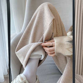 仿羊绒阔腿裤女秋冬高腰加绒加厚宽松垂感休闲直筒拖地裤