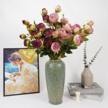 复古玫瑰仿真花束湿感简约欧式家居轻奢装饰摄影礼物婚礼家居批发