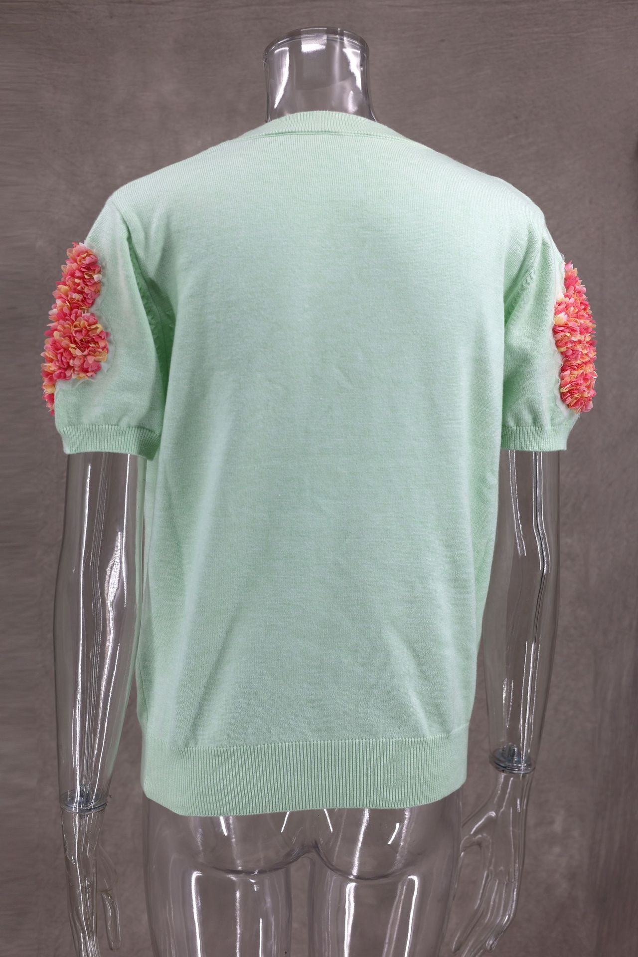 Frau T-Shirt Kurzarm Pullover & Strickjacken Kontrastbindung Ferien Blume display picture 12