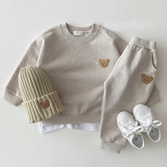 Korean Version Instagram Newborn Baby and Toddler Cotton Bear Crew Neck Sweatshirt Sports Set Baby Casual Cartoon Two-Piece Set