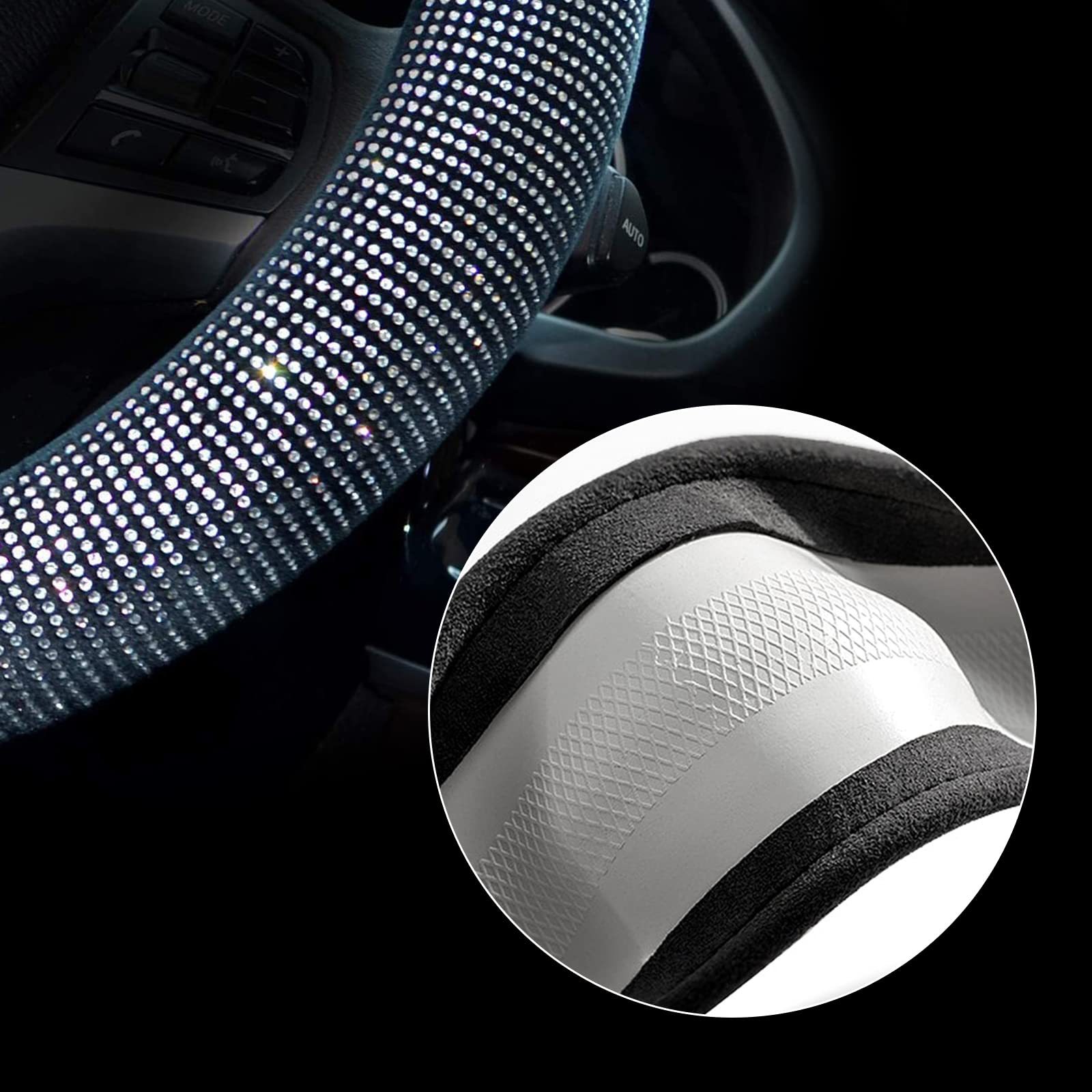 Source Factory Cross-Border Car Diamond-Studded Steering Wheel Cover with Inner Ring, Full Rhinestone Car Interior Handle Cover