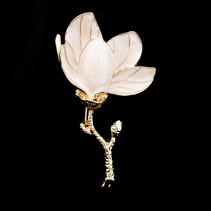 Literarische Magnolienbrosche im chinesischen Stil, Emaille-Blumennadel_voghion.com