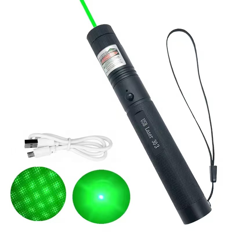 Stylo laser à pointeur unique USB en plastique semi-métallique transfrontalier avec lumière verte et motif ciel étoilé_voghion.com
