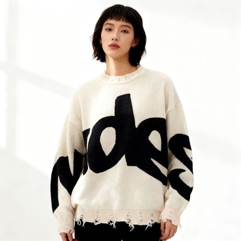 Cross-Border Simple Y2K Stylish Trendyy Jacquard Casual Style Round Neck Men's and Women's Autumn and Winter Warm Knitwears and Sweaters