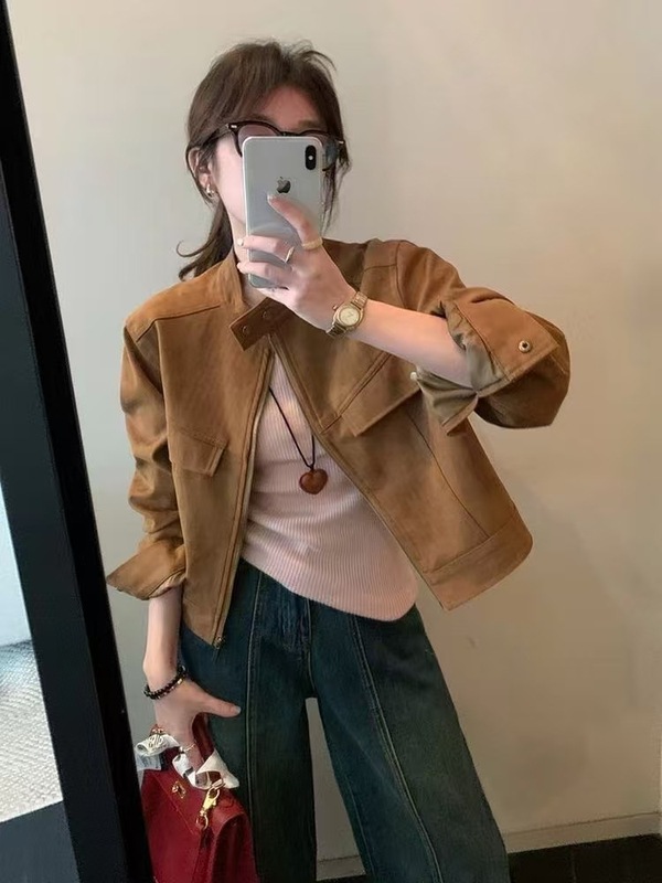设计感秋冬新款鹿皮绒短款外套女2025爆款外搭小个子夹克上衣女|undefined