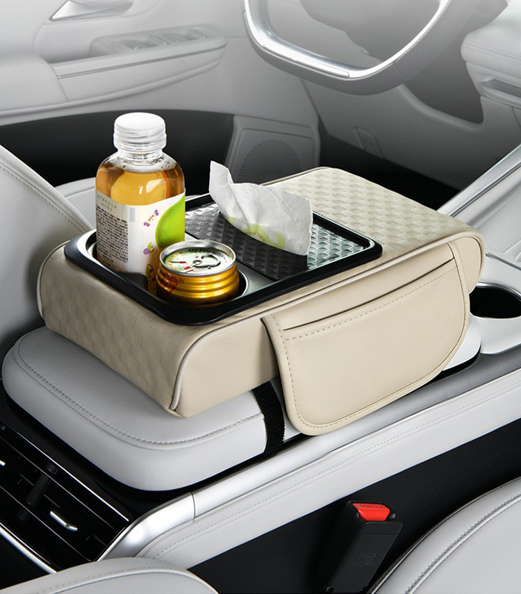 Five-In-One Armrest Box Mat, Non-Slip, Universal Car Booster Pad, Water Cup Holder, Car-Mounted Multi-Functional Three-Dimensional Embossed Storage
