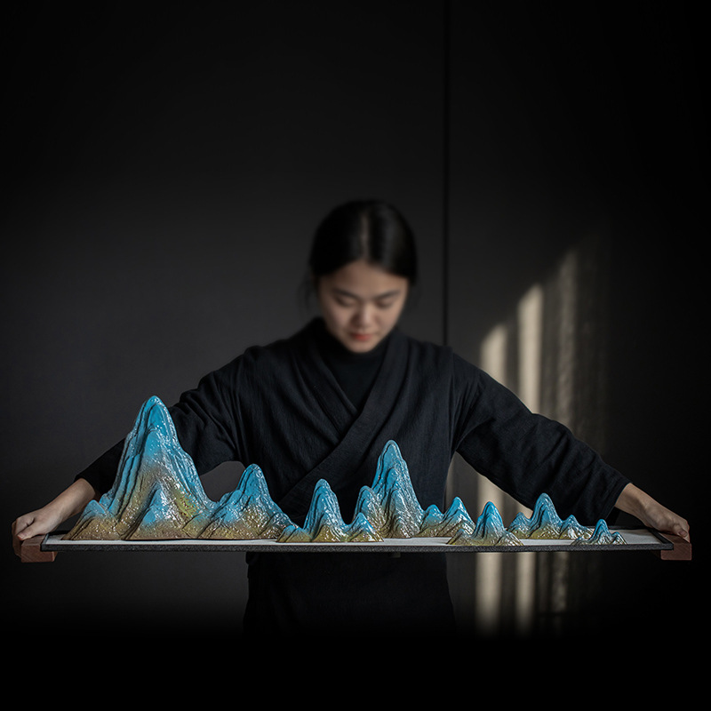 新中式禅意大号陶瓷假山摆件家居客厅玄关电视柜枯山水鱼缸造景
