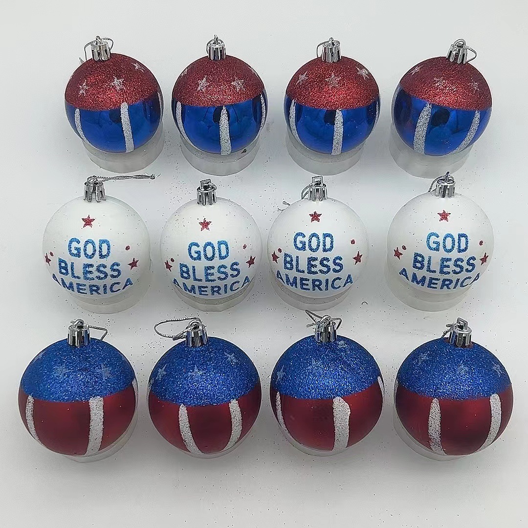 Juego de 12 bolas navideñas pintadas del Día de la Independencia Americana de 6 cm, adornos colgantes con ambiente de Día Nacional.