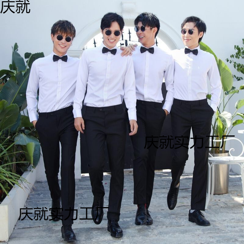 付添人服、兄弟服、グループスーツ、洋風ウェディングドレス、コーラススーツ、パフォーマンススーツ、シャツ、男性用長袖白シャツ|undefined
