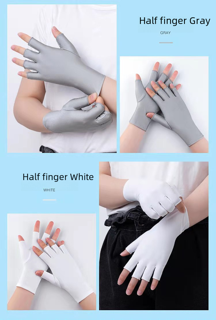 Spring and autumn thin men's and women's spandex sunscreen gloves elastic half finger Dew two finger touch screen driving riding outdoor work_voghion.com