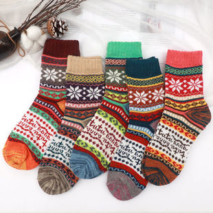 Autumn and winter personalized knitted wool socks ethnic style retro socks wool socks velvet padded winter heat storage warm