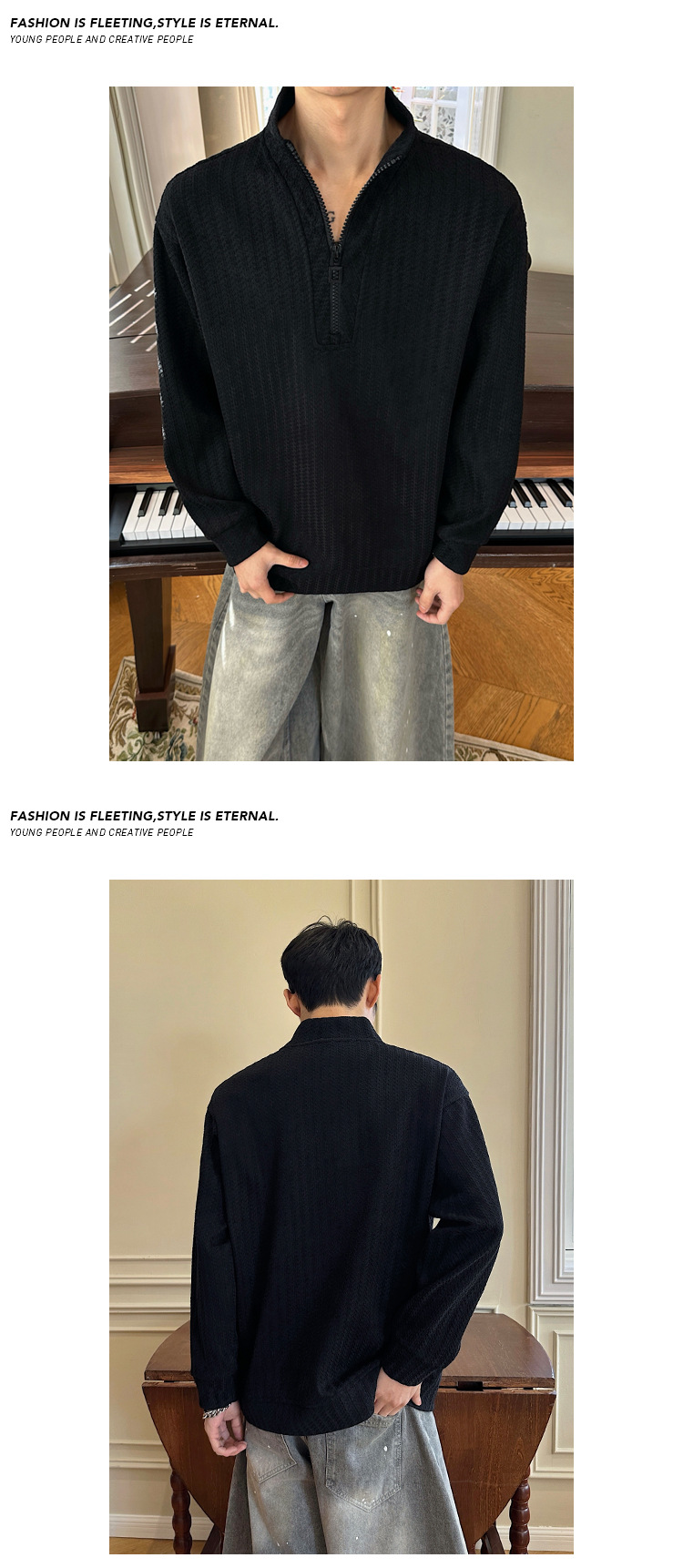 Sweatshirt With Half-zip Stand-up Collar And Herringbone Pattern_voghion.com
