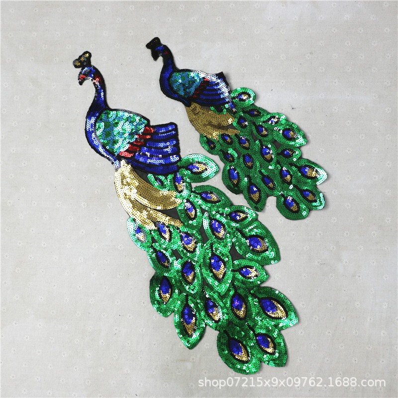 Peacock Sequin Embroidery DIY Sewing Women's Clothing Matching Outerwear Denim T-Shirt Bag Decoration Fabric Patch Bead Embroidery