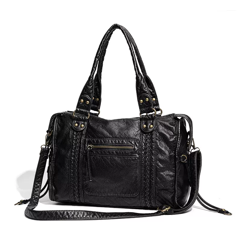 跨境专供女大容量包机车包法式复古单肩斜挎包腋下托特包洗水包