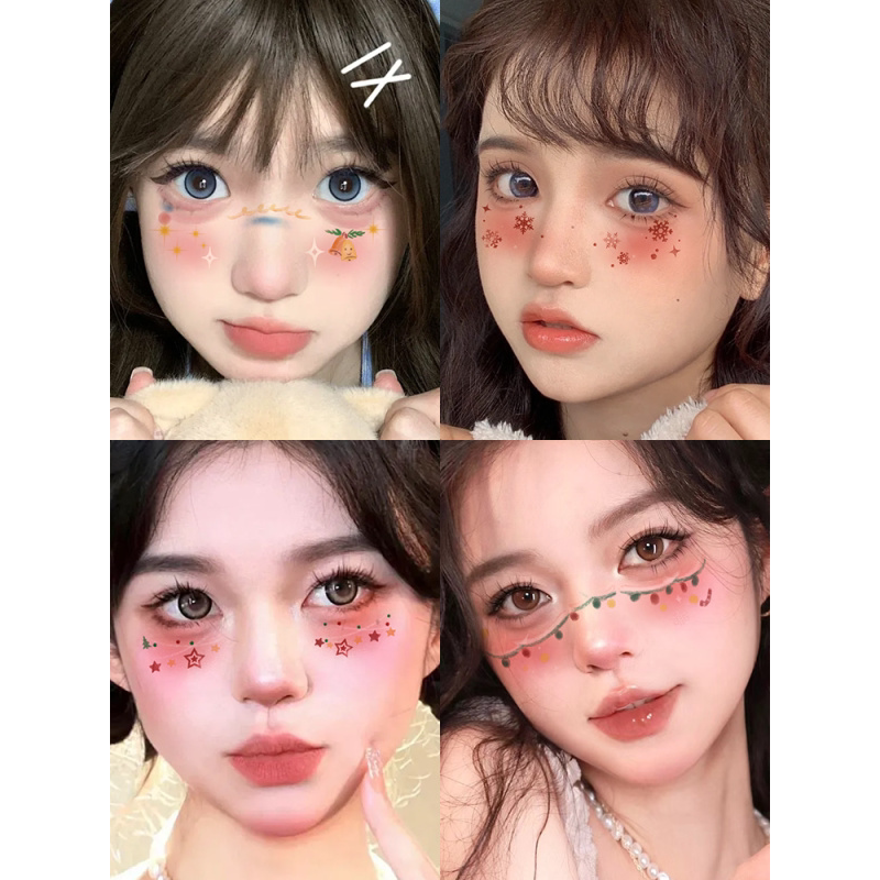 ✅ Sweetheart Girl Atmosphere-Themed Painted Christmas Makeup, Cartoon Blush Makeup, Cos Party Tattoo Stickers