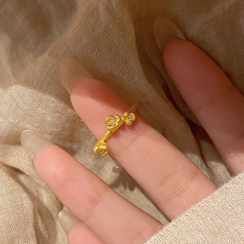 新中式郁金香戒指女微镶锆石精致食指戒高级感开口可调节指环批发|undefined