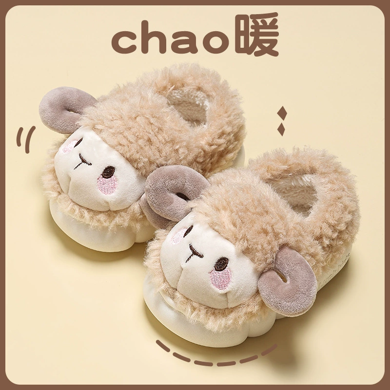 Зимняя детская хлопковая обувь на каблуке для мальчиков и девочек, теплая Домашняя обувь на флисовой подкладке От 1 до 3 лет 2 нескользящих детских хлопковых Тапочки