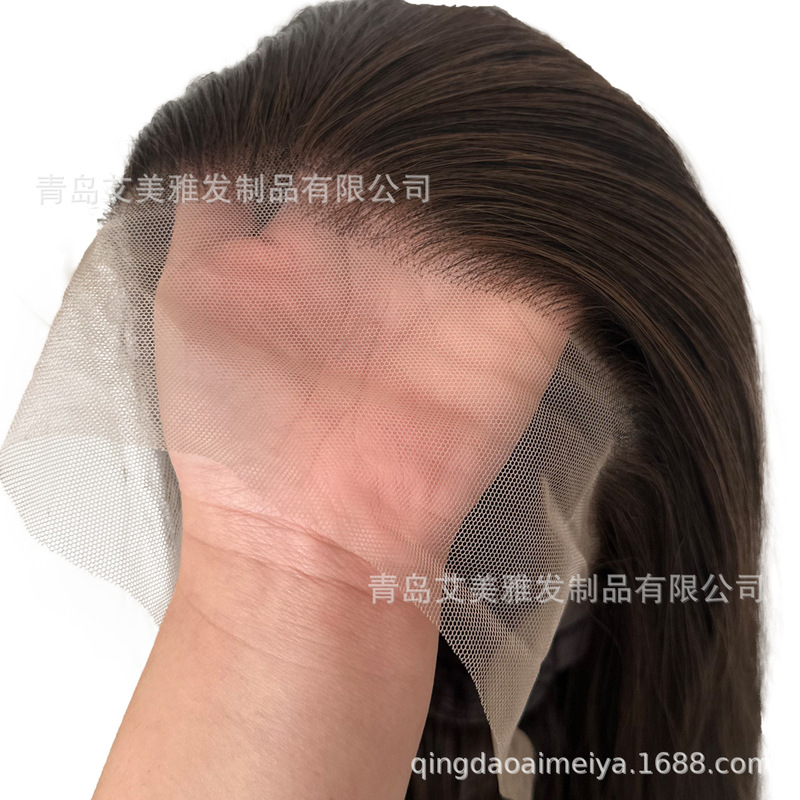 European and American wigs women's full headgear front lace hand-woven gradient brown long straight hair COS manufacturers in stock a generation of hair European and American wigs women's full headgear front lace hand-woven gradient brown long straight hair COS manufacturers in stock a generation of hair