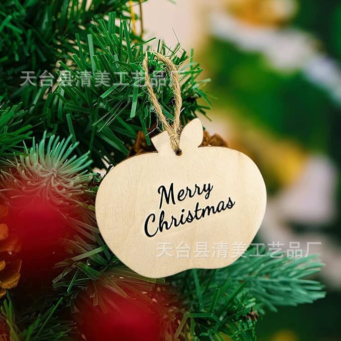 Manzana de madera de Navidad sin terminar decoración de hoja de madera colgante de hoja de madera de manzana colgante artesanal de bricolaje 10 piezas por paquete