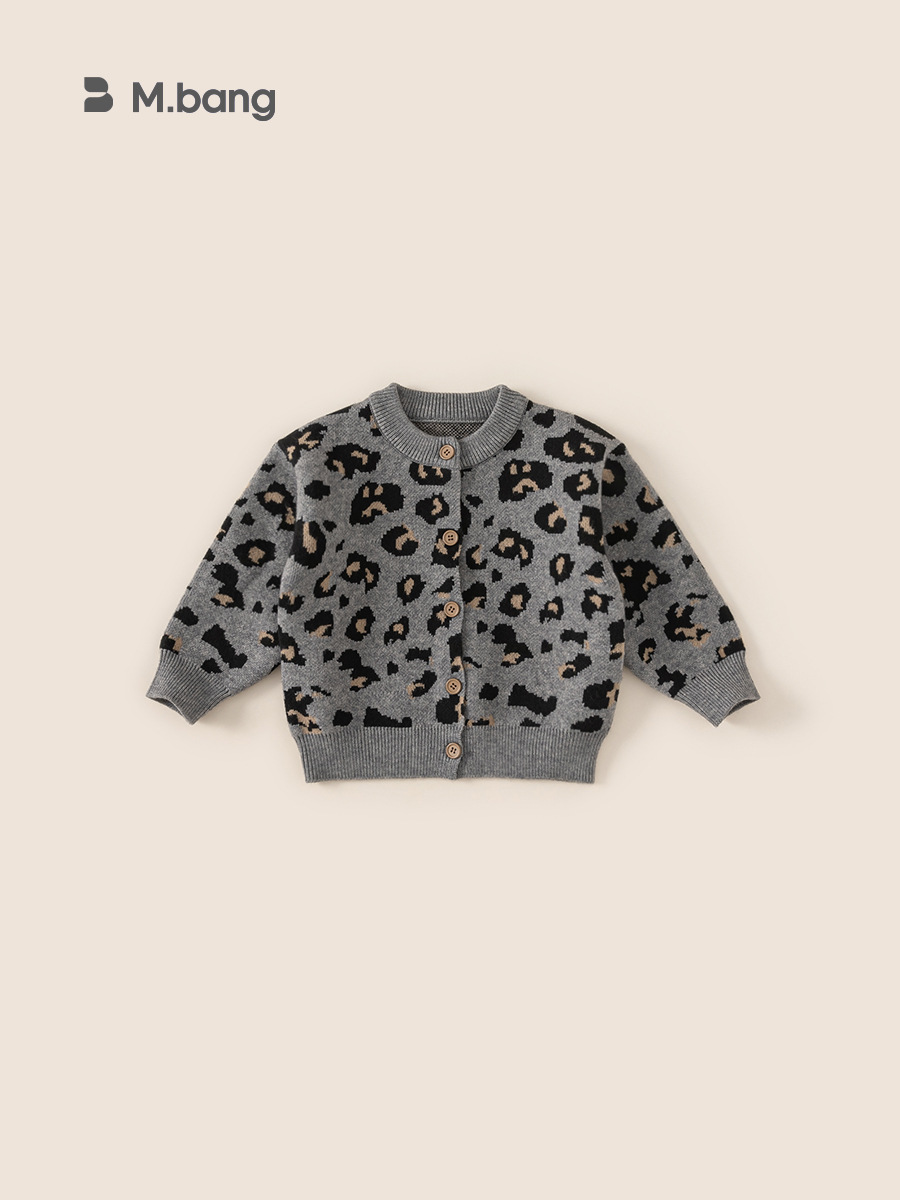 Yubao ropa infantil suéter de primavera y otoño niñas cardigan de punto chaqueta de leopardo para niños 2026 otoño y invierno nuevo