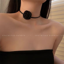 3色入~玫瑰花项链复古黑色花朵锁骨链法式时髦系带choker绑带颈链