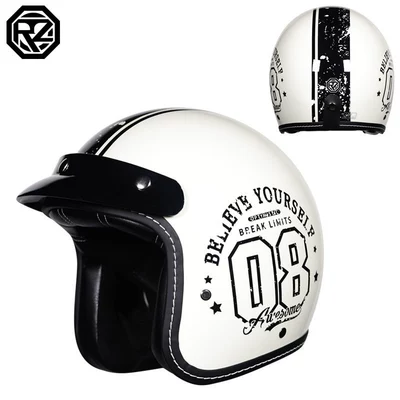 Motosiklet kaskı (dəbilqə) — and Women, 3C Certified 3/4 Helmet, Retro - ivory-08-classic-style-m