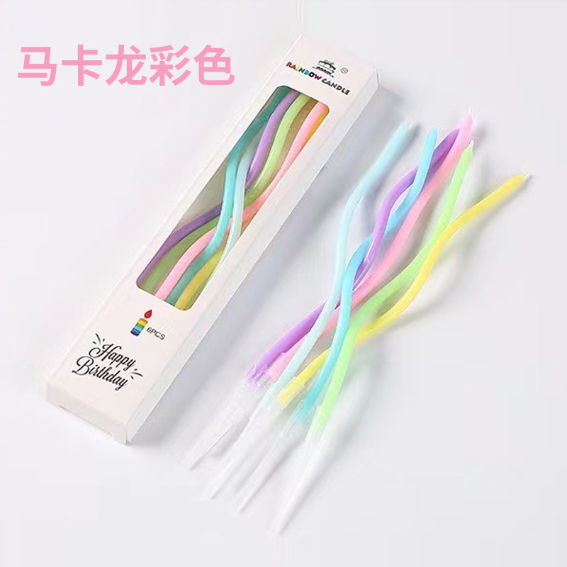 Fabricantes suministro pastel postre hornear pastelería decoración colorida vela curva oro aerosol Arco Iris cumpleaños vela al por mayor